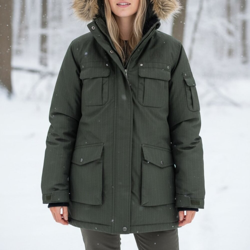 The North Face Olive Green Ski Parka with Fur-Trim Hood